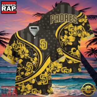 MLB Golden Blooms San Diego Padres Floral Curve Aloha Shirt