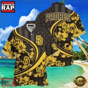 MLB Golden Blooms San Diego Padres Floral Curve Aloha Shirt