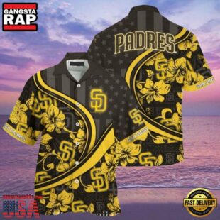 MLB Golden Blooms San Diego Padres Floral Curve Aloha Shirt