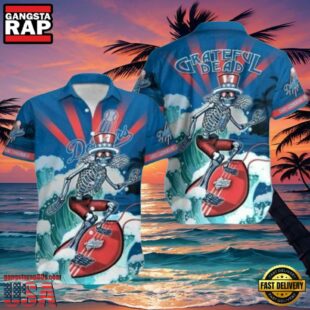 MLB Grateful Dead Skeleton Rocking Dodgers Aloha Shirt LA Blues Wave