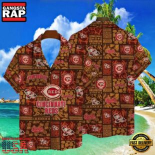 MLB Heritage Patchwork Cincinnati Reds Tropical Aloha Hawaiian Shirt