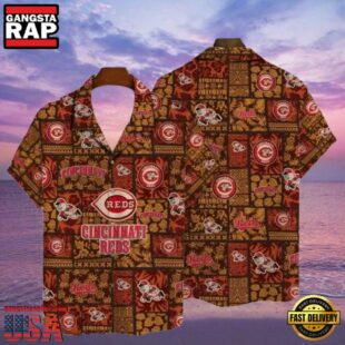 MLB Heritage Patchwork Cincinnati Reds Tropical Aloha Hawaiian Shirt