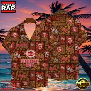 MLB Heritage Patchwork Cincinnati Reds Tropical Aloha Hawaiian Shirt