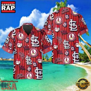 MLB Iconic Logo Play Red St. Louis Cardinals Aloha Hawaiian Shirt