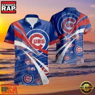 MLB Iconic Stripes And Floral Accents Chicago Cubs Aloha Hawaiian Shirt