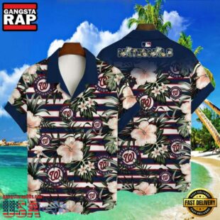 MLB Island Stripes Washington Nationals Hibiscus Lineup Aloha Shirt