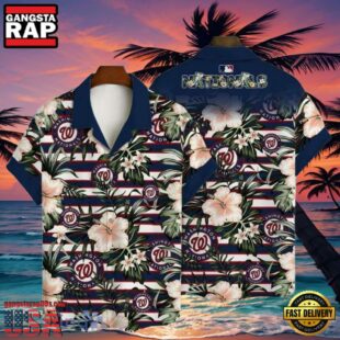 MLB Island Stripes Washington Nationals Hibiscus Lineup Aloha Shirt