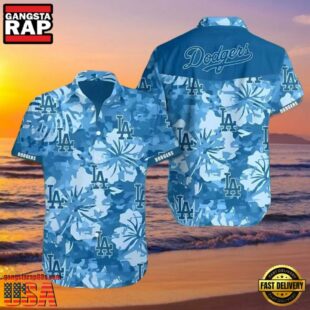 MLB LA Dodgers Camouflage Hibiscus Flower Pattern Aloha Hawaiian Shirt