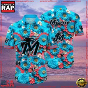 MLB Miami Marlins Oceanic Floral Aloha Shirt