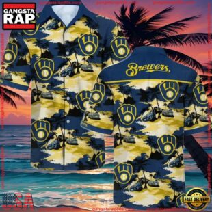 MLB Milwaukee Brewers Floral Hawaiian Short Sleeve ShirtGroup