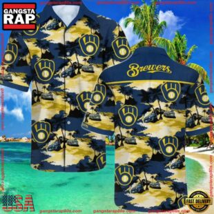 MLB Milwaukee Brewers Floral Hawaiian Short Sleeve ShirtGroup