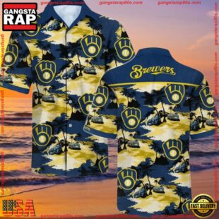 MLB Milwaukee Brewers Floral Hawaiian Short Sleeve ShirtGroup