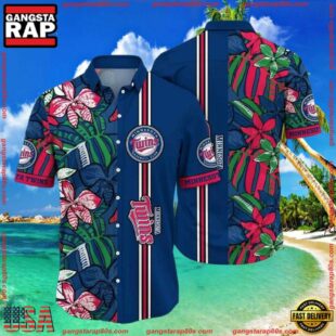 MLB Minnesota Twins Floral Stripe Aloha Shirt