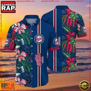 MLB Minnesota Twins Floral Stripe Aloha Shirt