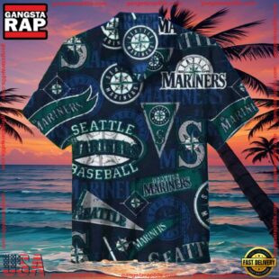 MLB Seattle Mariners Team Logo Navy Aloha Shirt