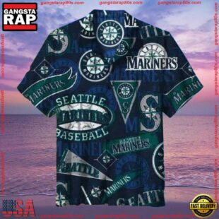 MLB Seattle Mariners Team Logo Navy Aloha Shirt