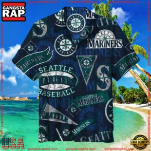 MLB Seattle Mariners Team Logo Navy Aloha Shirt