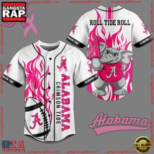 NCAA Alabama Crimson Tide Breast Cancer Awareness White Baseball Jersey