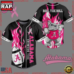 NCAA Alabama Crimson Tide Football Breast Cancer Awareness Black Baseball Jersey