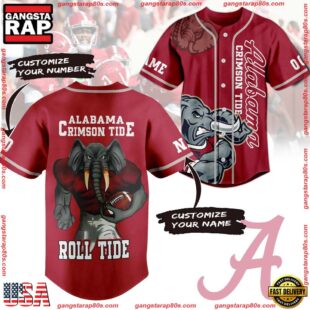 NCAA Alabama Crimson Tide Football Mascot Ready To Fight Custom Baseball Jersey