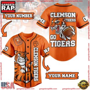 NCAA Clemson Tigers Football Mascot Ready To Fight Custom Baseball Jersey