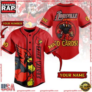 NCAA Louisville Cardinals Football Mascot Ready To Fight Custom Baseball Jersey