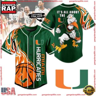 NCAA Miami Hurricanes Football Mascot Ready To Fight Custom Baseball Jersey