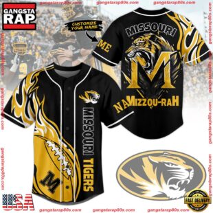 NCAA Missouri Tigers Football Mascot Ready To Fight Custom Baseball Jersey