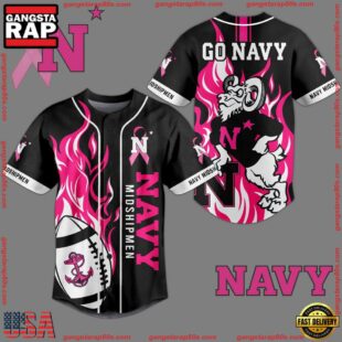 NCAA Navy Midshipmen Breast Cancer Awareness Black Baseball Jersey