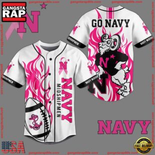 NCAA Navy Midshipmen Football Breast Cancer Awareness White Baseball Jersey