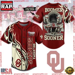 NCAA Oklahoma Sooners Football Mascot Ready To Fight Custom Baseball Jersey