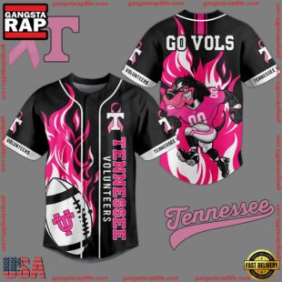 NCAA Tennessee Volunteers Breast Cancer Awareness Black Baseball Jersey