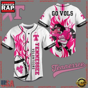 NCAA Tennessee Volunteers Football Breast Cancer Awareness White Baseball Jersey