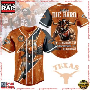 NCAA Texas Longhorns I Am A Die Hard Mascot Crazy Baseball Jersey