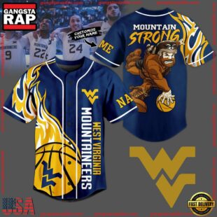 NCAA West Virginia Mountaineers Football Mascot Ready To Fight Custom Baseball Jersey