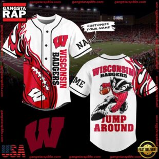 NCAA Wisconsin Badgers Football Mascot Ready To Fight Custom Baseball Jersey