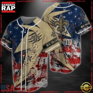 New Orleans Saints NFL America Flag Baseball Jersey Shirt