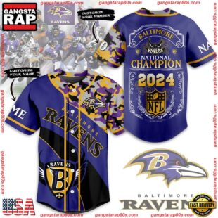 NFL Baltimore Ravens National Champion Custom Name Number Baseball Jersey