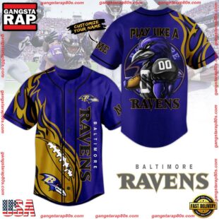 NFL Baltimore Ravens Play Like A Ravens Custom Name Baseball Jersey