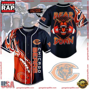 NFL Chicago Bears Mascot Crazy Down Custom Name Baseball Jersey