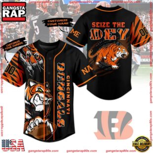 NFL Cincinnati Bengals Seize The Dey Custom Name Number Baseball Jersey