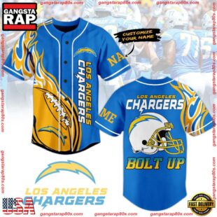 NFL Custom Name Los Angeles Chargers Bolt Up Custom Name Baseball Jersey