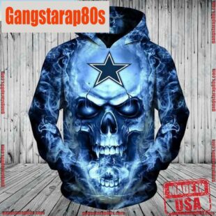 NFL Dallas Cowboys Blue Smoking Skull Cheap Sports Unisex Hoodies