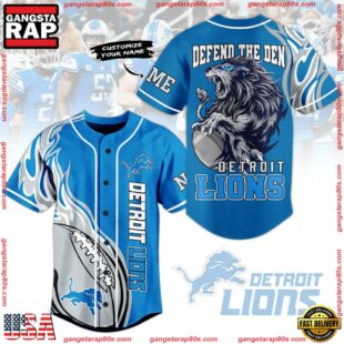 NFL Detroit Lions Defend The Den Custom Name Baseball Jersey