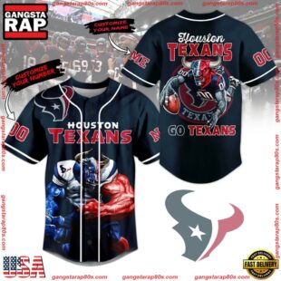 NFL Houston Texans Mascot Go Texans Custom Name Number Baseball Jersey