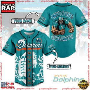 NFL Miami Dolphins Phinz 4 Life Beastmode Custom Name Number Baseball Jersey