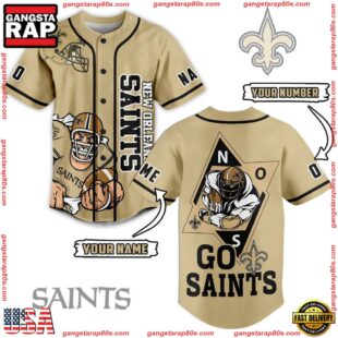 NFL New Orleans Saints Mascot Go Saints Custom Name Number Baseball Jersey