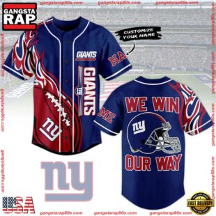 NFL New York Giants We Win Our Way Custom Name Baseball Jersey