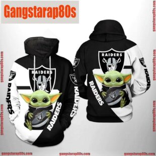 NFL Oakland Raiders Baby Yoda Team All Over Print Unisex Hoodie