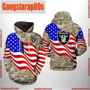 NFL Oakland Raiders US Flag Camo Veteran Team All Over Print Unisex Hoodie